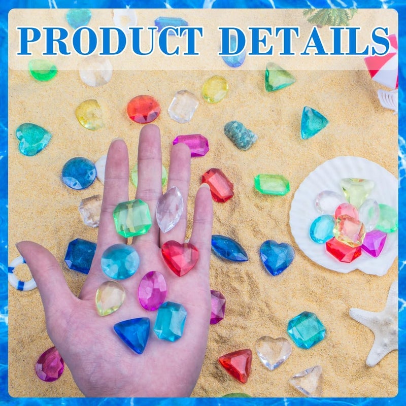 Prehalpty Store 200 Pcs Gemstones for Kids, 7 Styles 1" Plastic Gems Treasure Hunt Toys,Pirate Treasure Mermaid Swim Toys,Fake Gems for Vase Fillers - Image 2